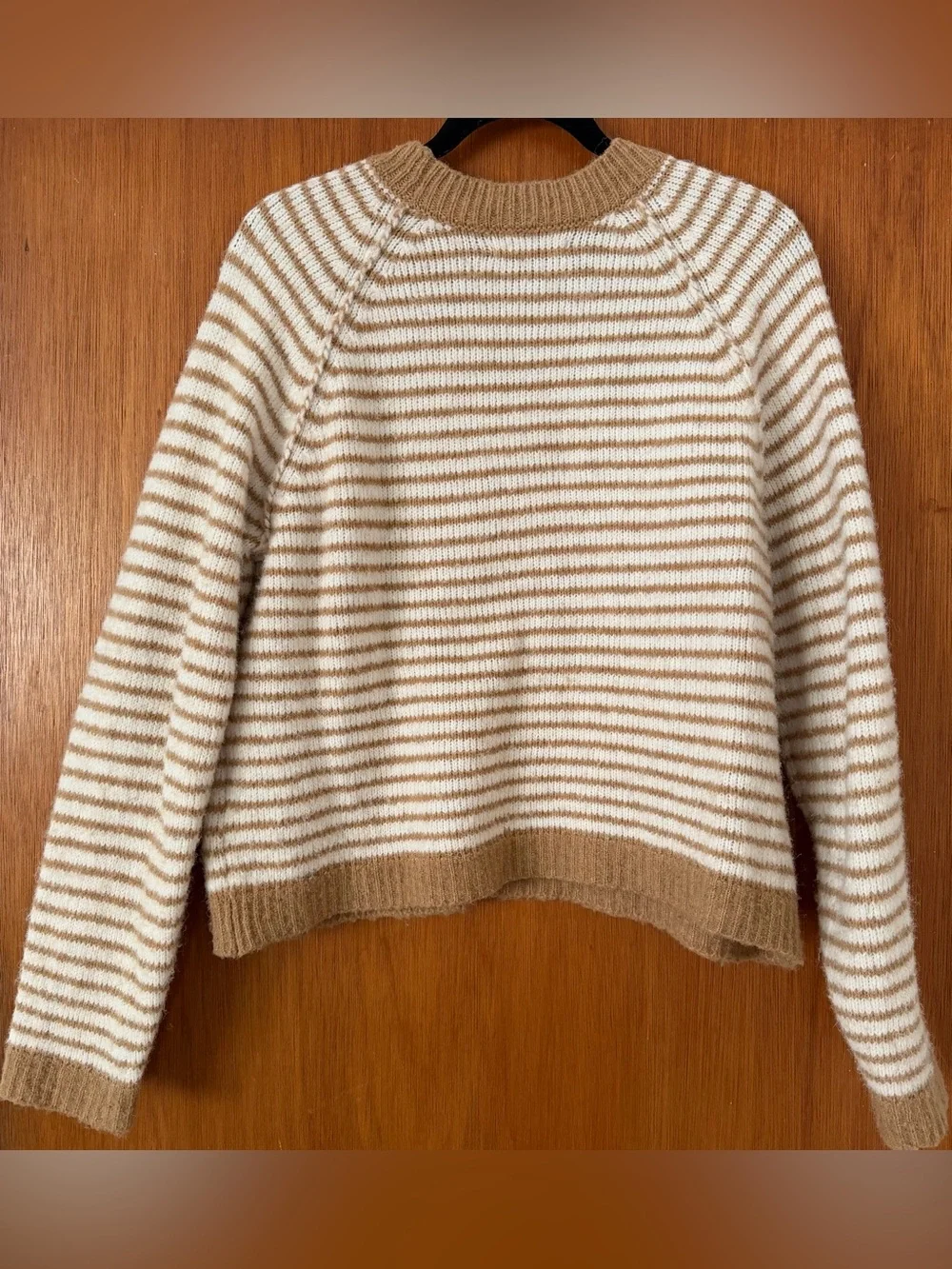 American Eagle Outfitters Cream and Tan Striped Scoopneck Sweater